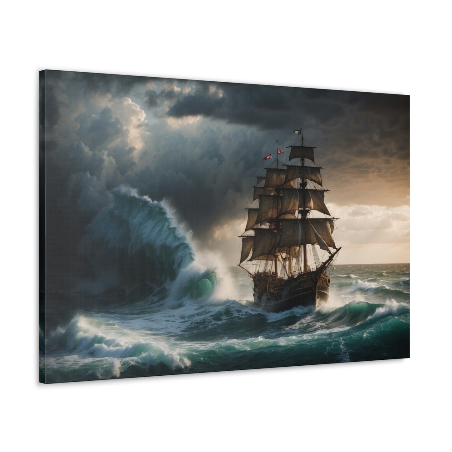 Majestic Tall Ship in a Storm Print - Nautical Canvas Wrap, Ocean Storm Scene for Office Decor, Unique Sailing Fan or Mariner Gift