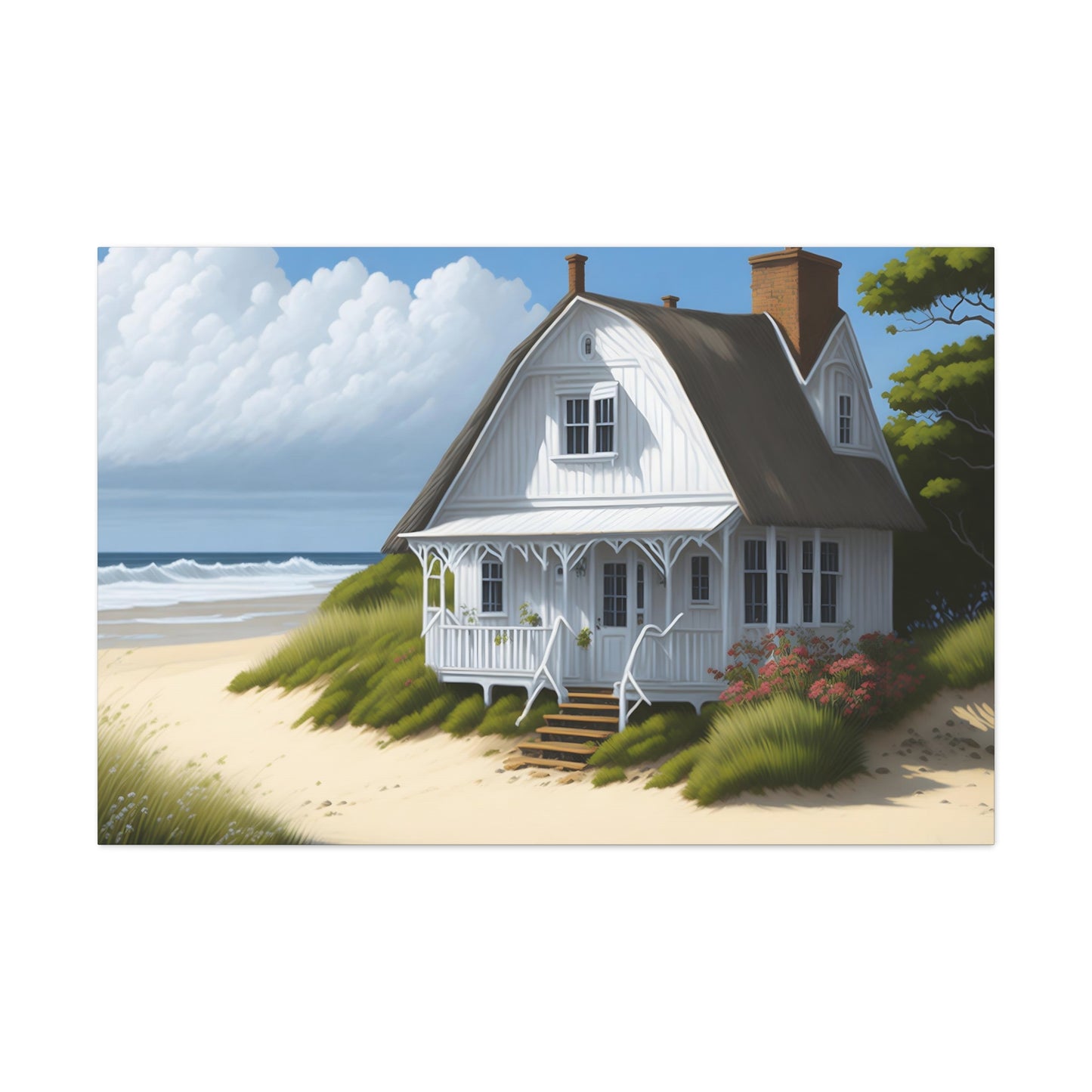 Coastal Retreat: Beach Cottage Canvas Wrap, Idyllic Coastal Landscapes, Serene Ocean Views, and Beachside Escapes.