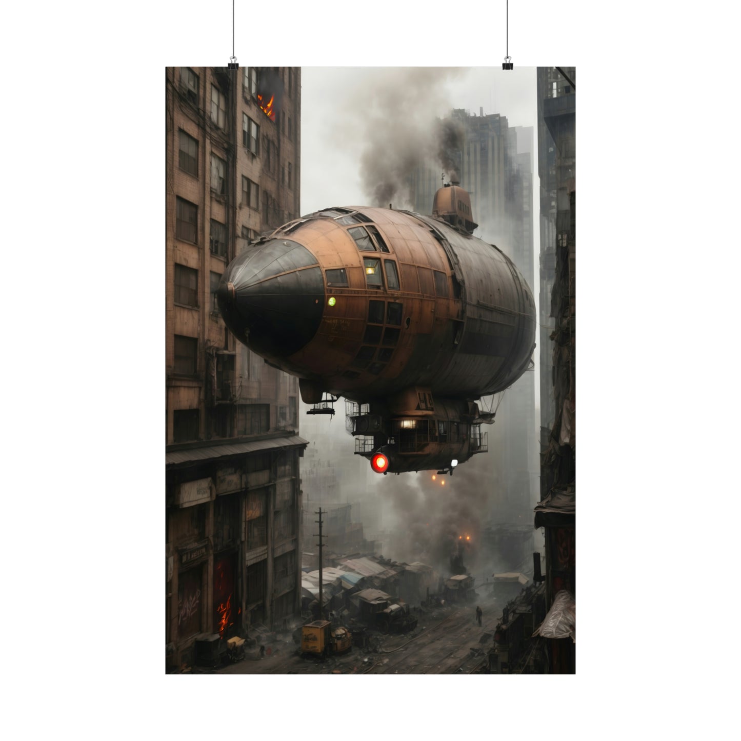 Steampunk Airship Poster - Dystopian Landscape Art Print - Wall Decor for Sci-Fi Enthusiasts - Great Gaming - Teen Room Decor