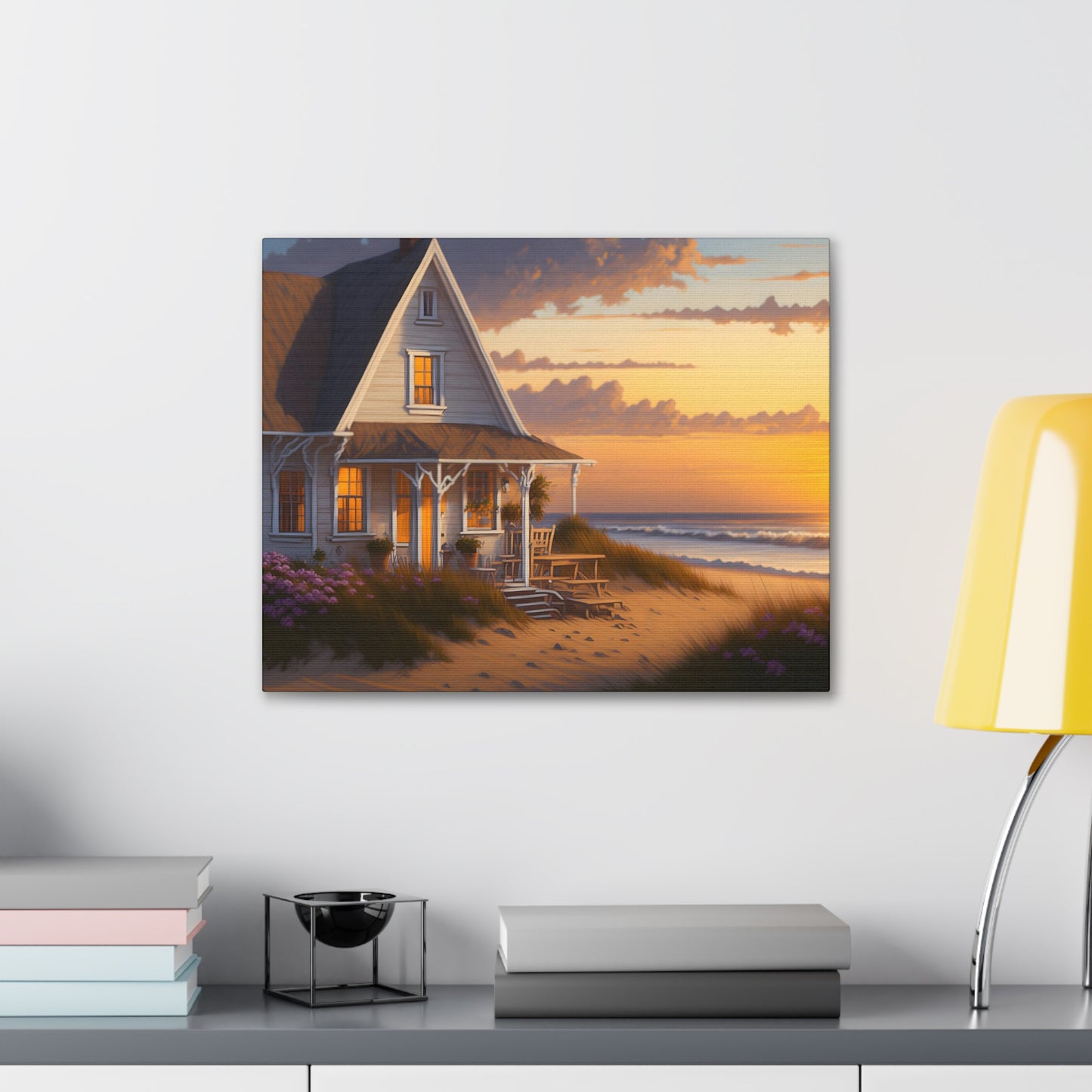 Coastal Retreat: Beach Cottage Canvas Wrap, Idyllic Coastal Landscapes, Serene Ocean Views, and Beachside Escapes Canvas Wrap Art