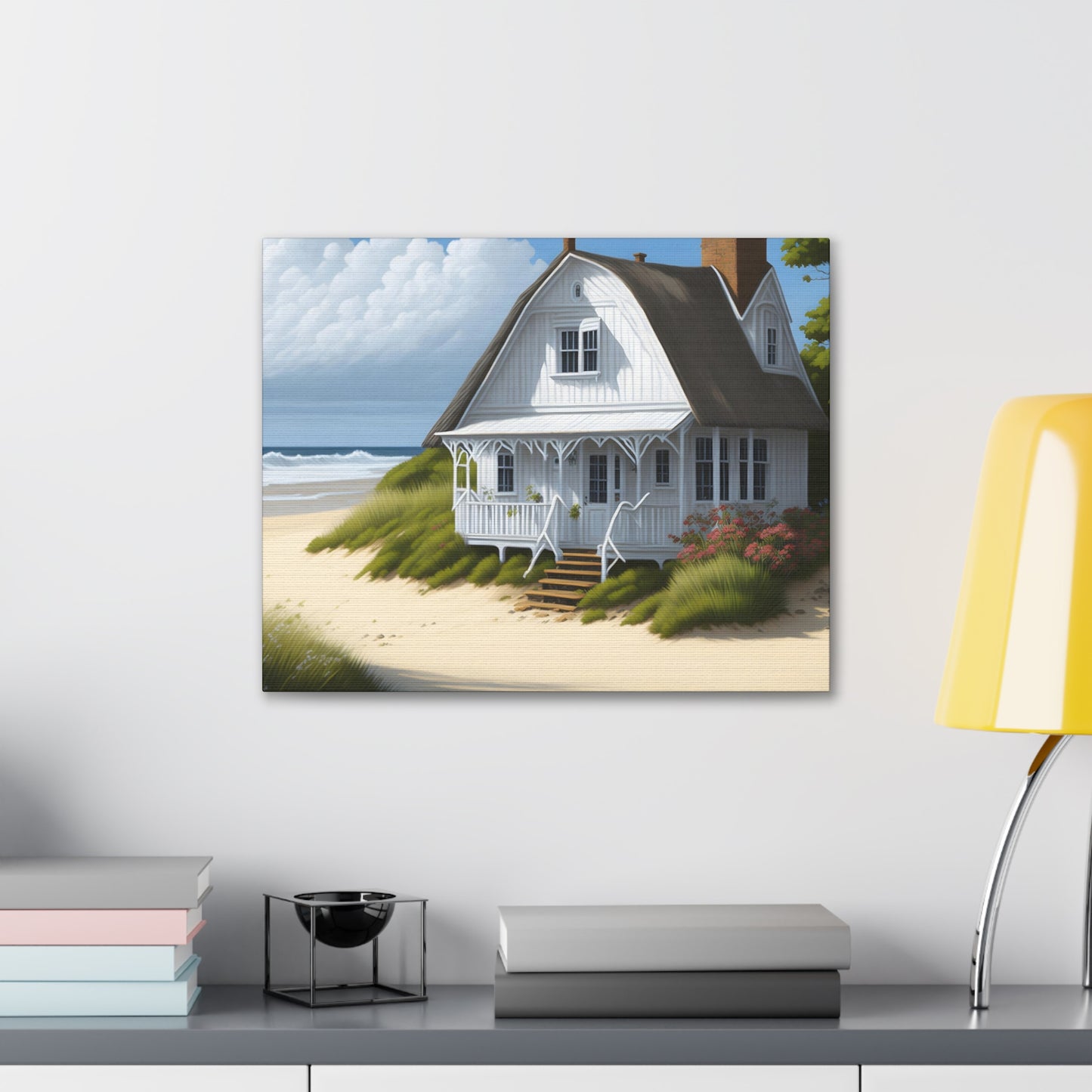 Coastal Retreat: Beach Cottage Canvas Wrap, Idyllic Coastal Landscapes, Serene Ocean Views, and Beachside Escapes.