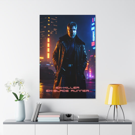 Cyberpunk City Framed Print, Rainy Dystopian Streets with Bladerunner, Futuristic Wall Art for Sci-Fi Movie Enthusiasts