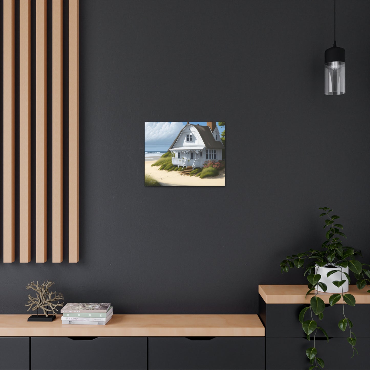 Coastal Retreat: Beach Cottage Canvas Wrap, Idyllic Coastal Landscapes, Serene Ocean Views, and Beachside Escapes.