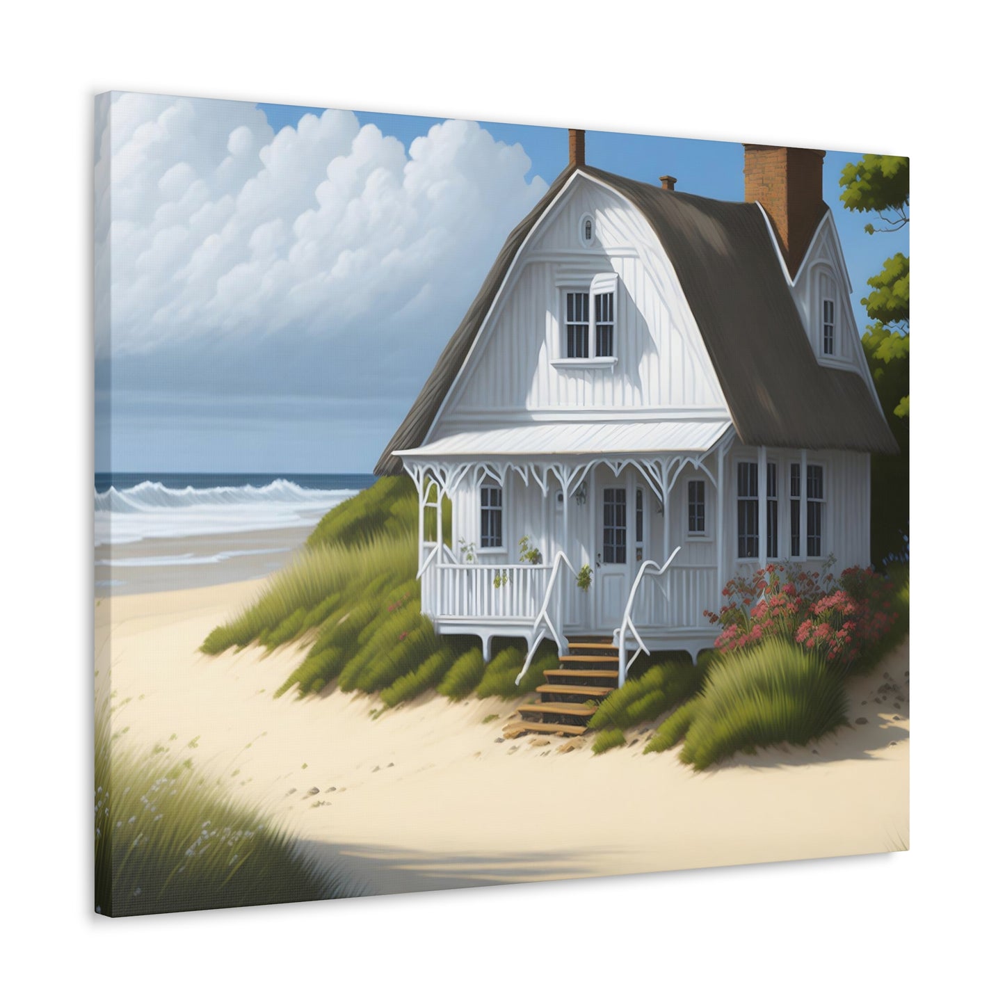 Coastal Retreat: Beach Cottage Canvas Wrap, Idyllic Coastal Landscapes, Serene Ocean Views, and Beachside Escapes.