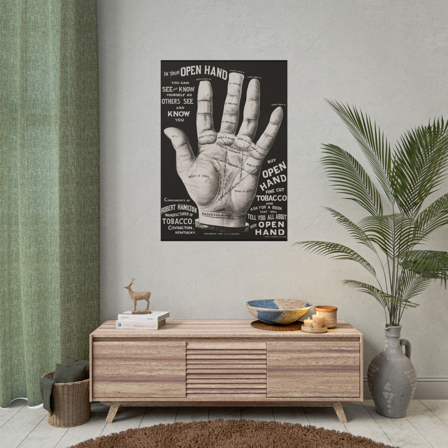 Vintage Palmistry Hand Poster | Open Hand Fine Cut Tobacco | Five Sizes Available | Retro Wall Art | Occult Décor | 1887 Advertisement