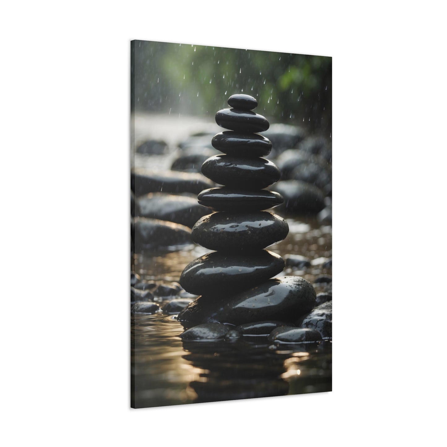 Zen Stone Stack Canvas Print - Tranquil River Rock Art, Mindfulness Meditation Wall Decor, Serene Spa Ambience, 8x10 to 32x48 Sizes