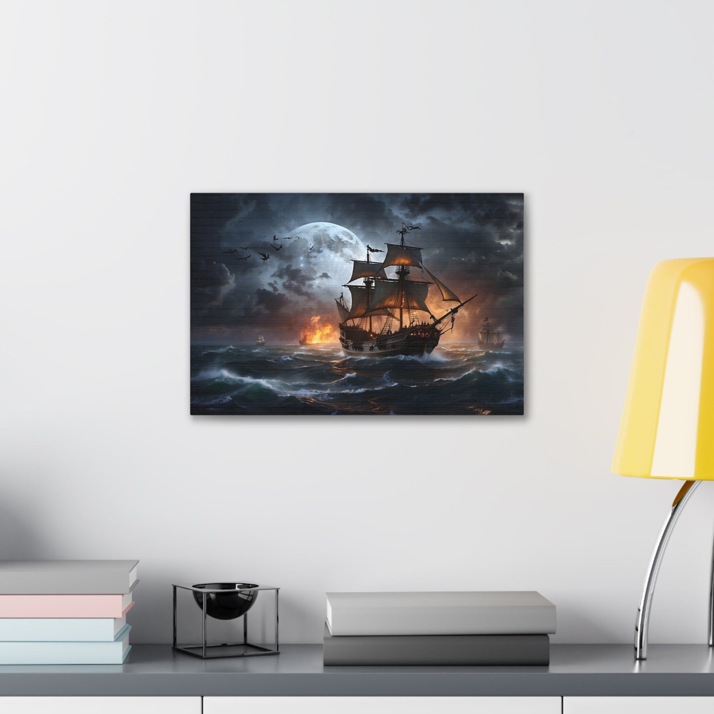 Pirate Ship Battle Storm Canvas Print - Epic Sea Fight Wall Art, Dramatic Ocean Decor, Historical Naval Scene, High-Definition Print