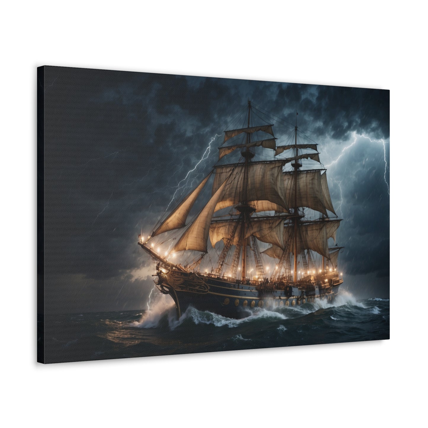 Majestic Tall Ship in Strom - Nautical Canvas Wrap, Ocean Dramatic Scene for Home Decor, Unique Sailor Fathers Day Gift