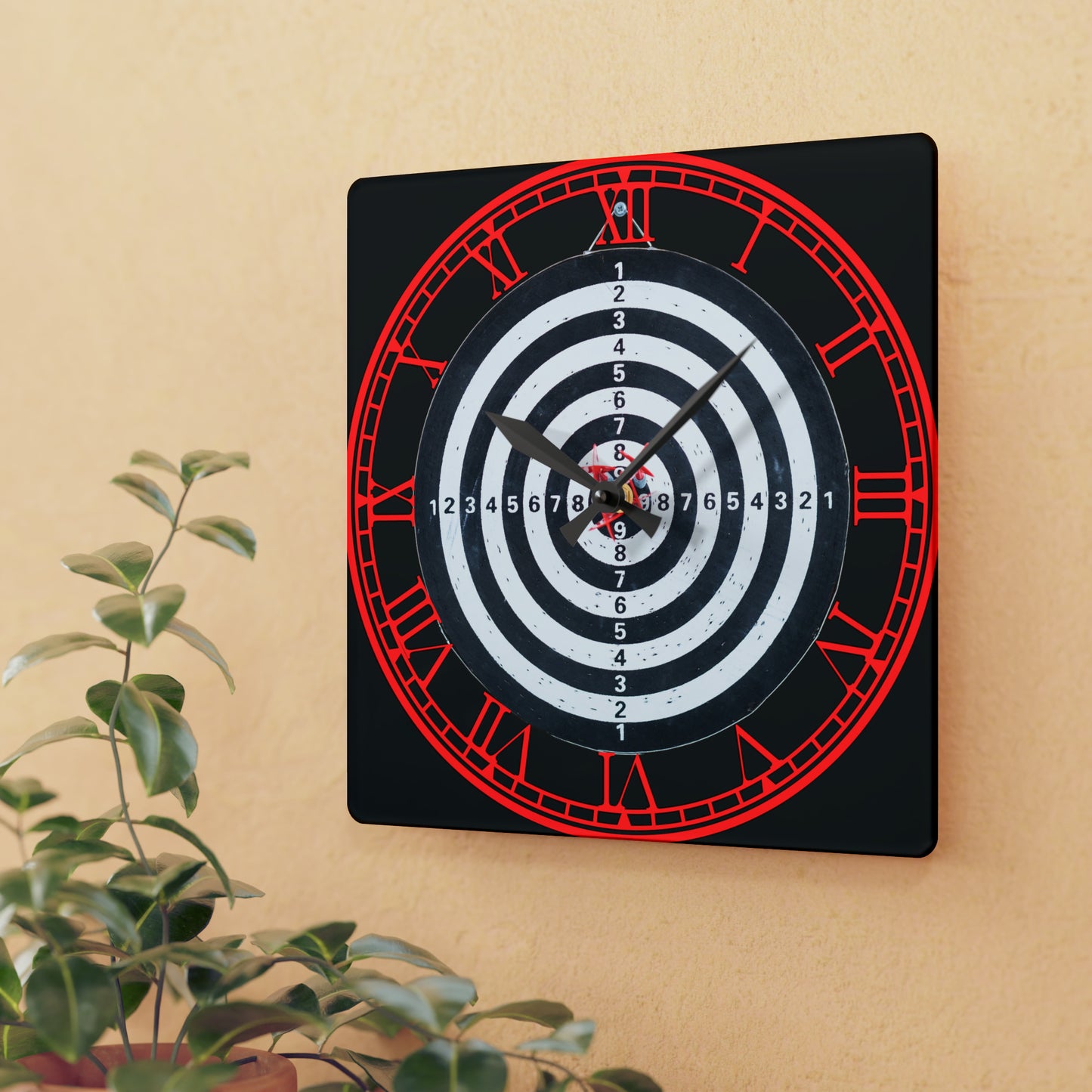 Precision Strikes: Dartboard-Inspired Clock with Target Design, Bullseye Focus, Sporting Art, and Timekeeping for Dart Enthusiasts