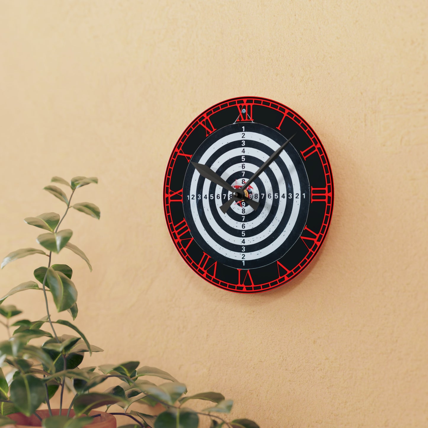 Precision Strikes: Dartboard-Inspired Clock with Target Design, Bullseye Focus, Sporting Art, and Timekeeping for Dart Enthusiasts