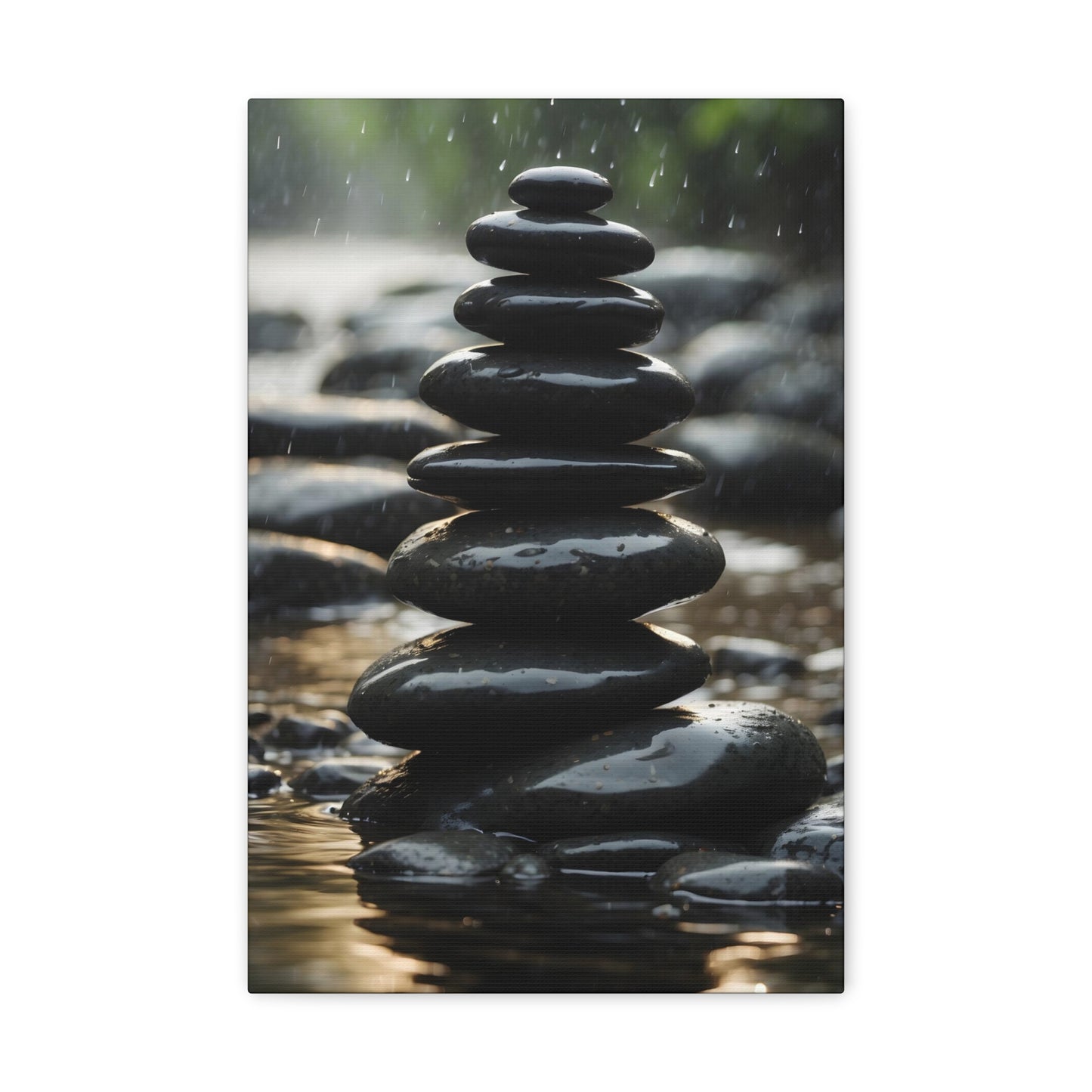 Zen Stone Stack Canvas Print - Tranquil River Rock Art, Mindfulness Meditation Wall Decor, Serene Spa Ambience, 8x10 to 32x48 Sizes