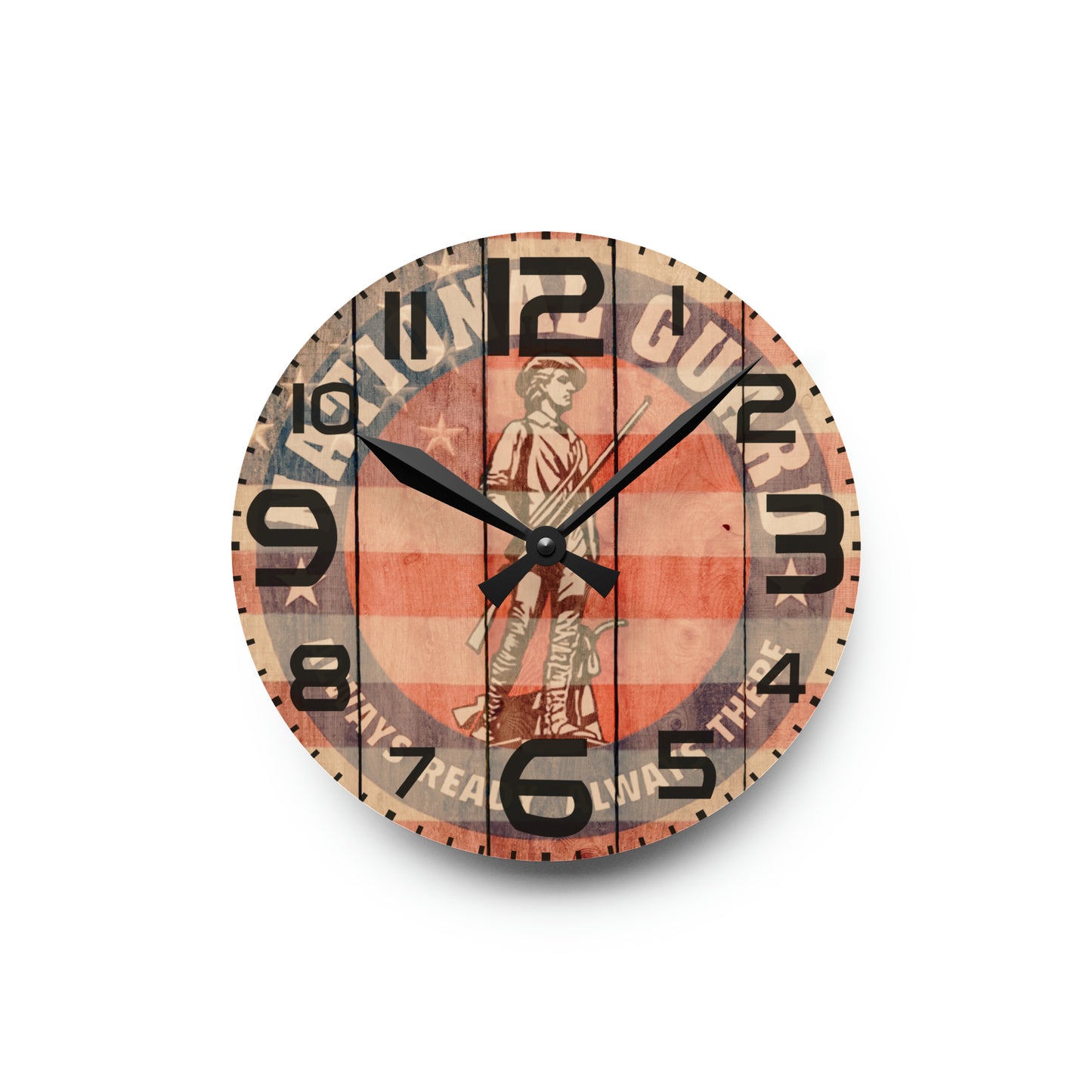 Unique National Guard Wall Clock - Faded US Flag & Logo - Perfect Military Home Decor - Choose from 3 Sizes and 2 Shapes!