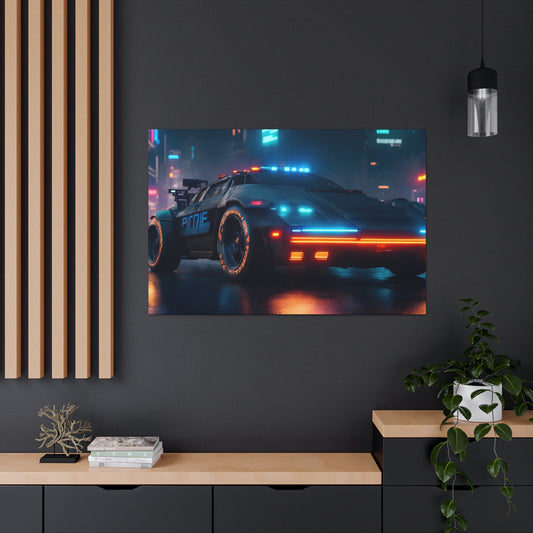 Futuristic Metropolis: Blade Runner Style Dystopian City Canvas Wrap with Cyberpunk Art, Sci-fi Landscape, Neon Lights, and Urban No