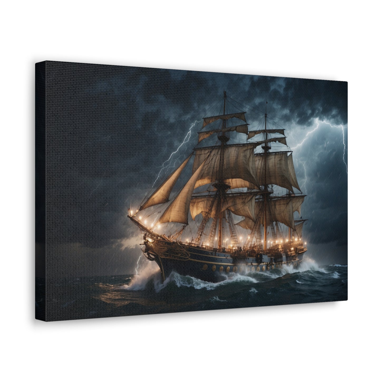 Majestic Tall Ship in Strom - Nautical Canvas Wrap, Ocean Dramatic Scene for Home Decor, Unique Sailor Fathers Day Gift