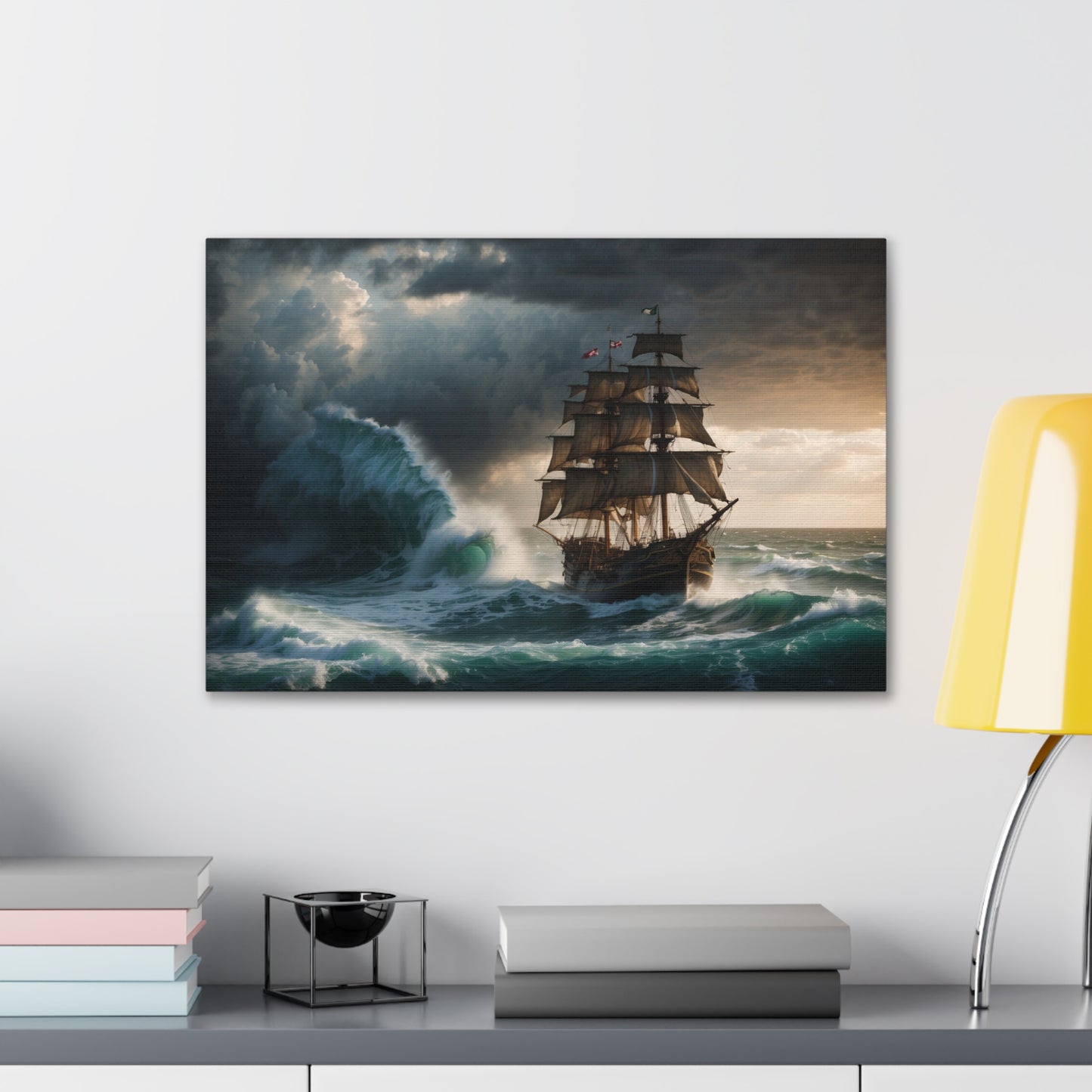 Majestic Tall Ship in a Storm Print - Nautical Canvas Wrap, Ocean Storm Scene for Office Decor, Unique Sailing Fan or Mariner Gift