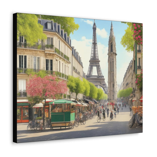 Enchanting Paris Canvas Wrap: Romantic Streets, French Cafes, Eiffel Tower and Couples